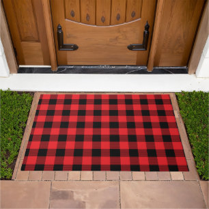 Trendy Christmas Red & Black Buffalo Check Print Doormat