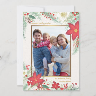 Trendy Christmas Red Poinsettia Frame Photo Card