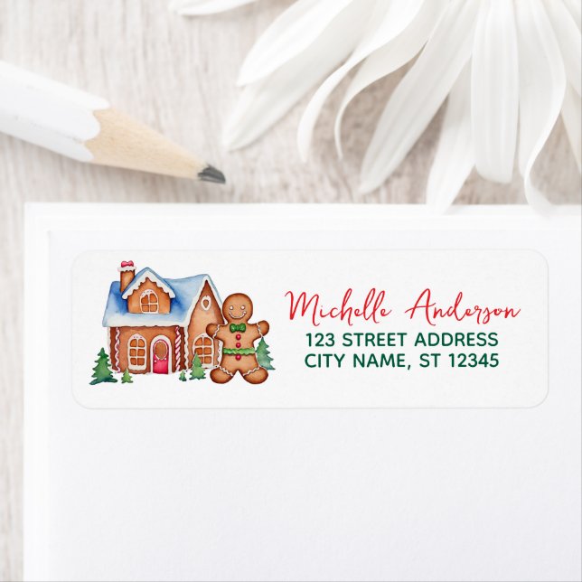 Trendy Christmas Return Address Gingerbread House Label (Insitu)
