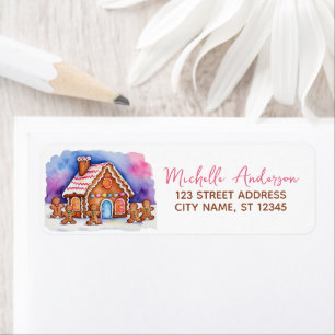 Trendy Christmas Return Address Gingerbread House Label