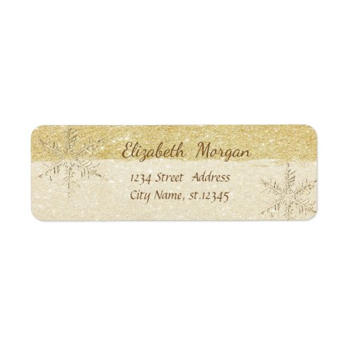 Trendy Christmas Snowflakes Faux Gold Glittery Label