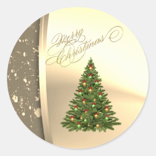 Trendy Christmas Tree Faux Gold Classic Round Sticker