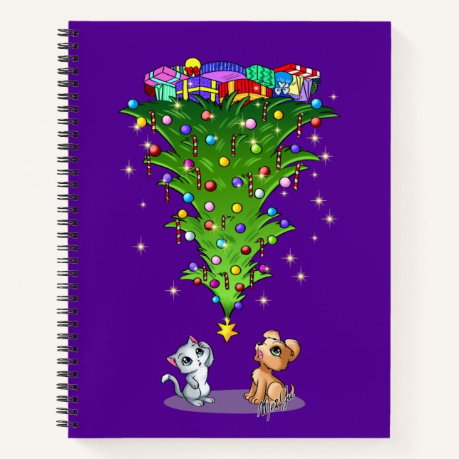 Trendy Christmas Tree Rich Plum Notebook by Mei Yu (Front)
