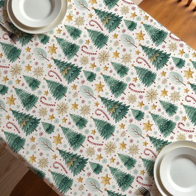 Trendy Christmas trees earthy tone Xmas tablecloth (Trendy Christmas trees earthy tones Xmas tablecloth)