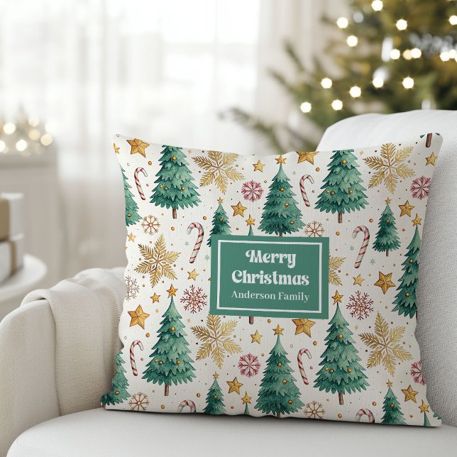 Trendy Christmas Trees Pillow in Earthy Colors (Trendy Christmas Trees Pillow in Earthy Colors)