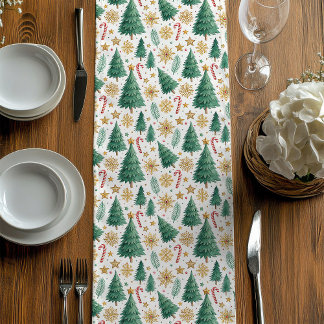 Trendy Christmas Trees Red Green Gold Table Decor Medium Table Runner