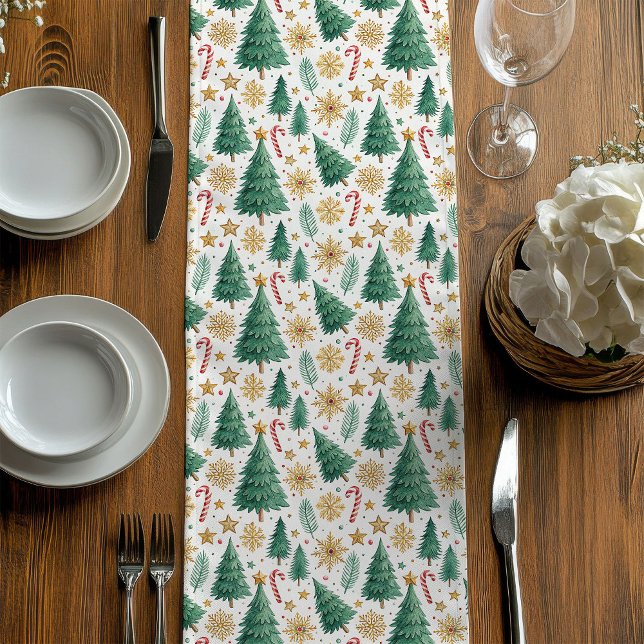 Trendy Christmas Trees Red Green Gold Table Decor Medium Table Runner (Trendy Christmas Trees Red Green Gold Table Decor Medium Table Runner)