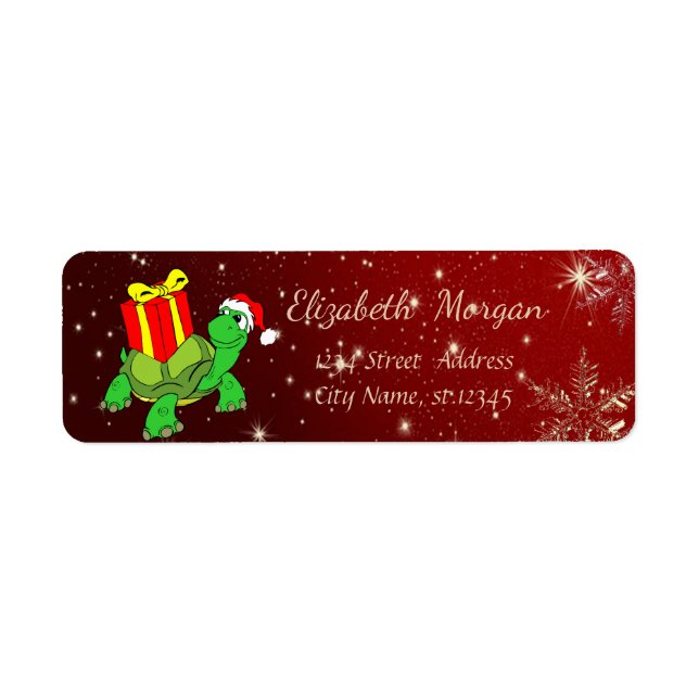 Trendy Christmas,Turtle, Santa Hat,Present Label (Front)