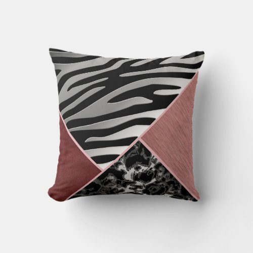 Trendy Chrome Suede Silver Black Pink Animal Print Throw Pillow