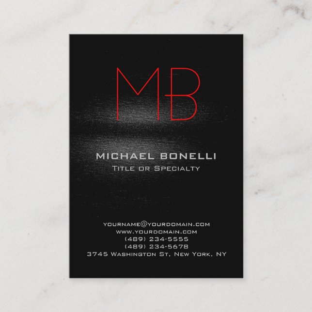 Trendy chubby black gray red pattern business card (Front)