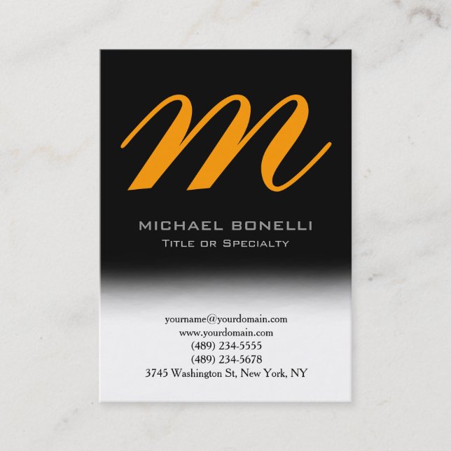 Trendy chubby black yellow monogram business card (Front)