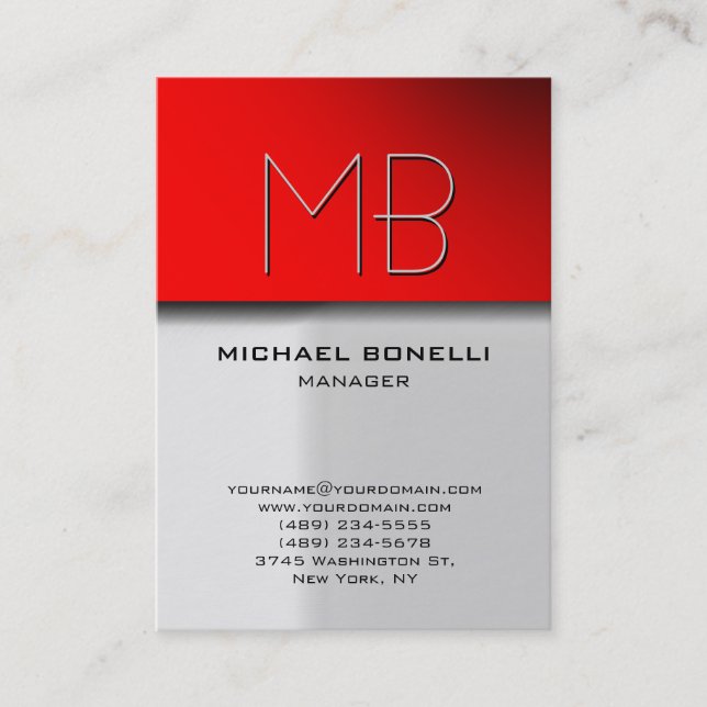Trendy chubby grey red attractive business card (Front)
