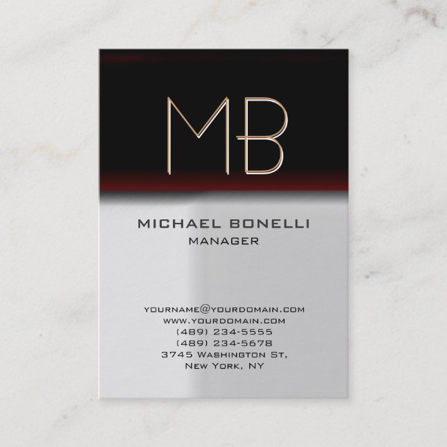 Trendy chubby grey red stylish business card (Front)