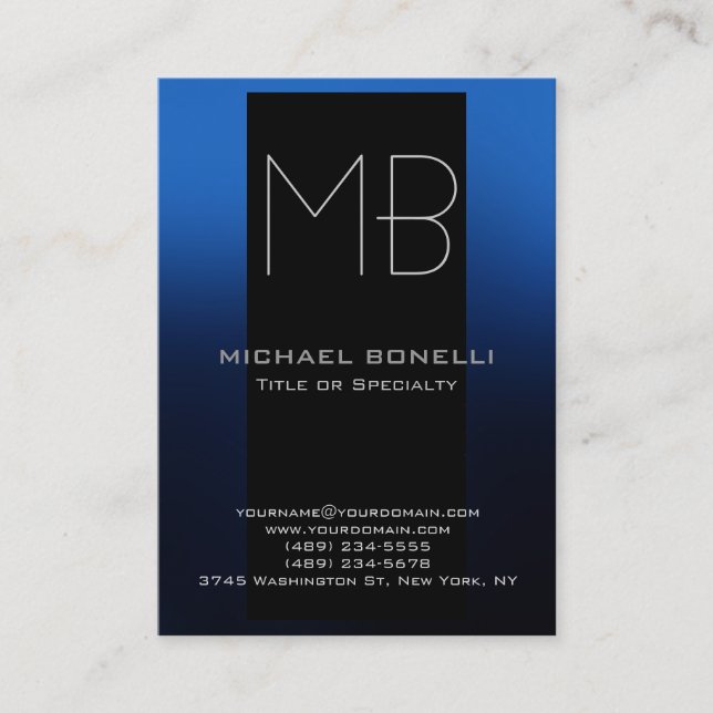 Trendy chubby modern blue black business card (Front)
