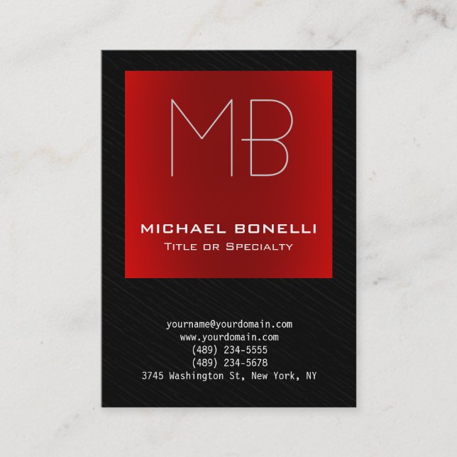 Trendy chubby modern red black gray business card (Front)