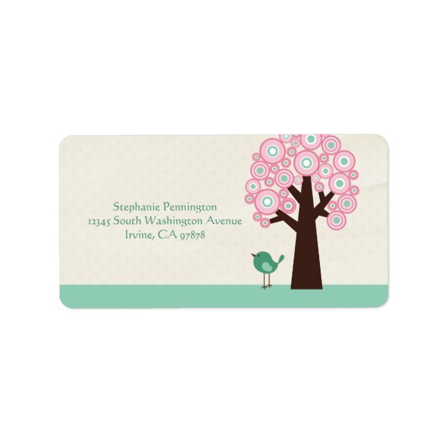 Trendy circle tree and bird address label (Front)