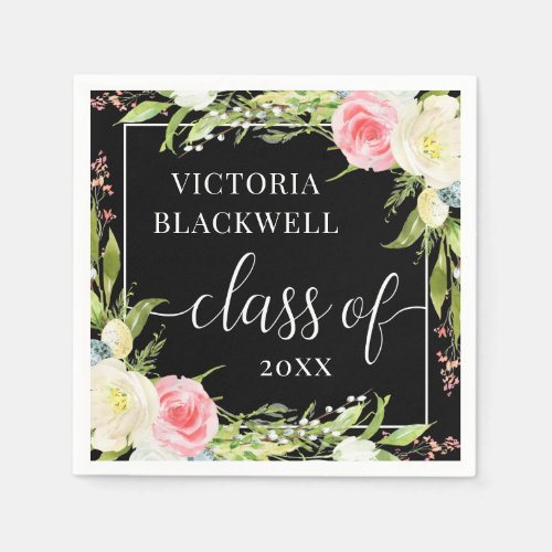 Trendy Class of 2022 Floral Graduation  Napkins