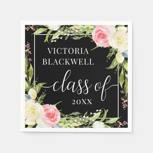 Trendy Class of 2022 Floral Graduation  Napkins (Front)