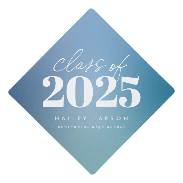 Trendy Class of 2024 Blue Gradient Calligraphy Graduation Cap Topper ...