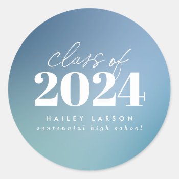 Trendy Class Of 2024 Blue Gradient Graduation Classic Round Sticker by JAmberDesign at Zazzle