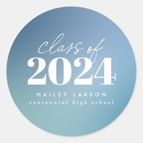 Trendy Class of 2024 Blue Gradient Graduation Classic Round Sticker