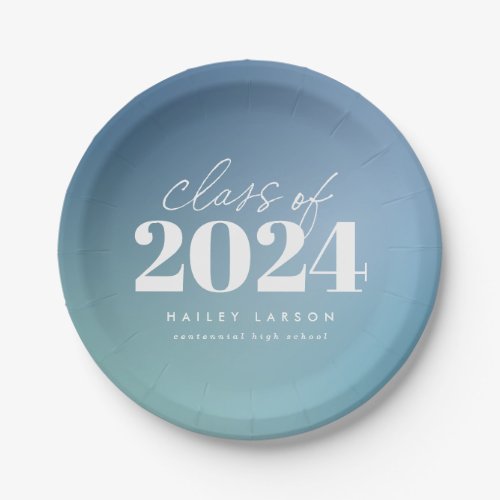 Trendy Class of 2024 Blue Gradient Graduation Paper Plates