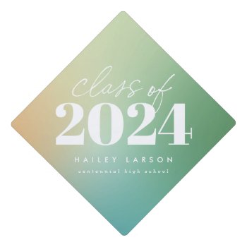 Trendy Class Of 2024 Green Gradient Calligraphy Graduation Cap Topper by JAmberDesign at Zazzle