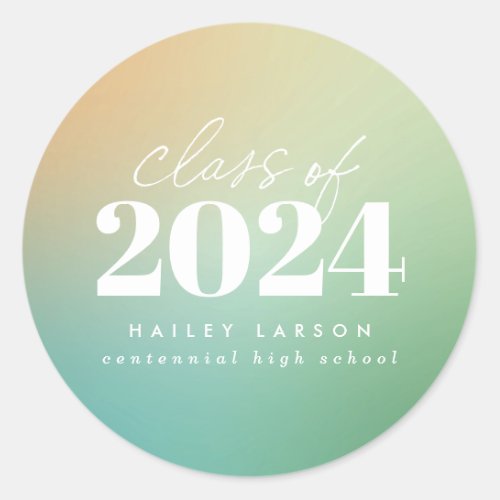 Trendy Class of 2024 Green Gradient Graduation Classic Round Sticker