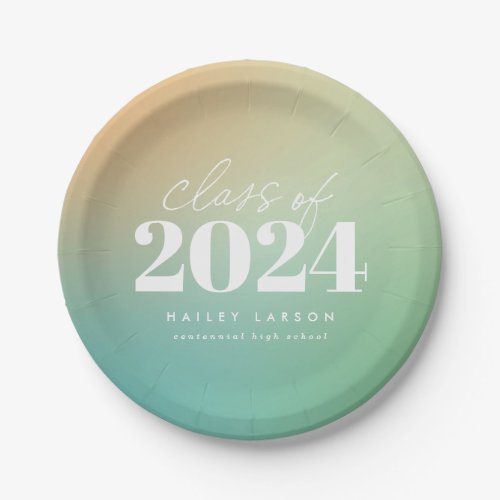 Trendy Class of 2024 Green Gradient Graduation Paper Plates
