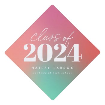 Trendy Class Of 2024 Pink Gradient Calligraphy Graduation Cap Topper by JAmberDesign at Zazzle
