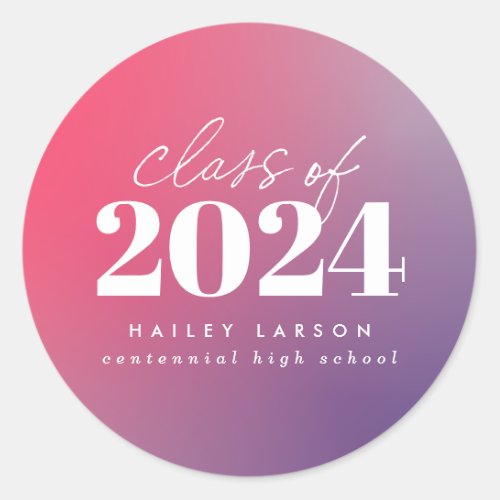 Trendy Class of 2024 Pink Gradient Graduation Classic Round Sticker