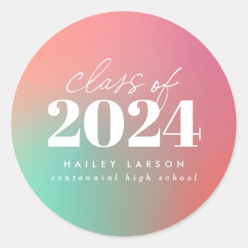 Trendy Class Of 2024 Pink Gradient Graduation Classic Round Sticker by JAmberDesign at Zazzle