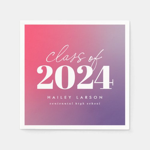 Trendy Class of 2024 Pink Gradient Graduation Napkins