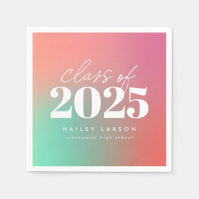 Trendy Class of 2024 Pink Gradient Graduation Napkins (Front)