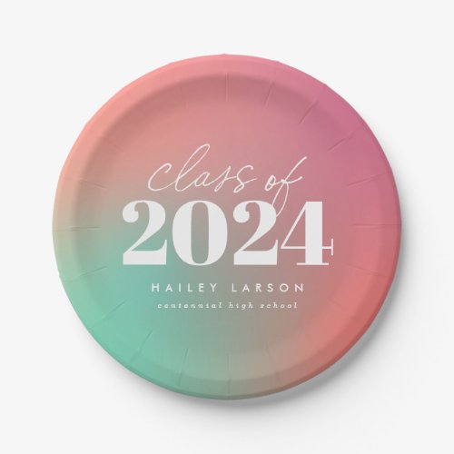 Trendy Class of 2024 Pink Gradient Graduation Paper Plates