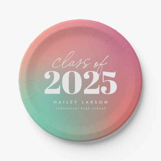 Trendy Class of 2024 Pink Gradient Graduation Paper Plates (Front)