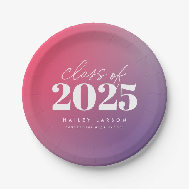 Trendy Class of 2024 Pink Gradient Graduation Paper Plates (Front)