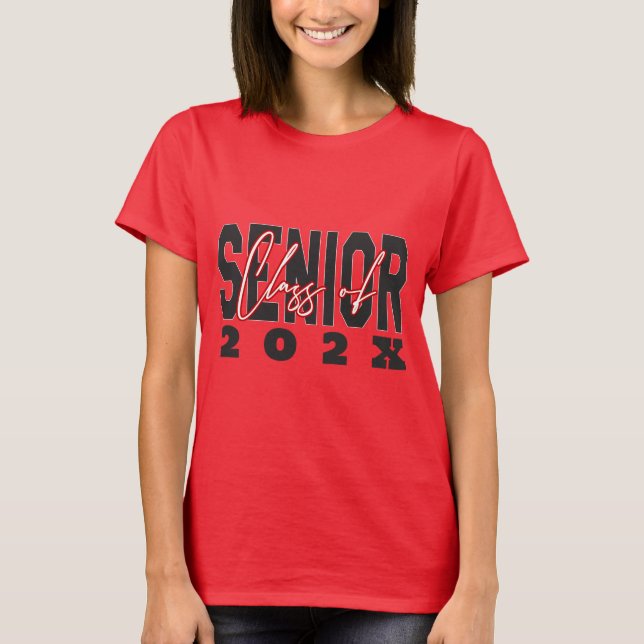 Trendy Class of 2025 Senior School Logo Red T-Shirt (Front)