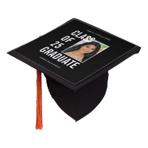 Trendy Class Of 25 Graduate Photo Black & White Graduation Cap Topper
