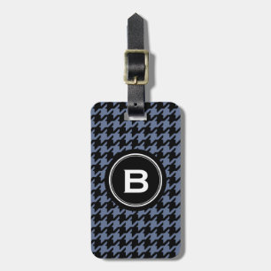 Trendy Classic blue grey houndstooth with monogram Luggage Tag
