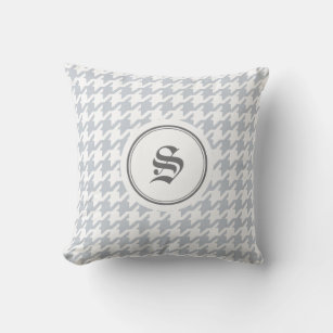 Trendy classic grey houndstooth with monogram throw pillow