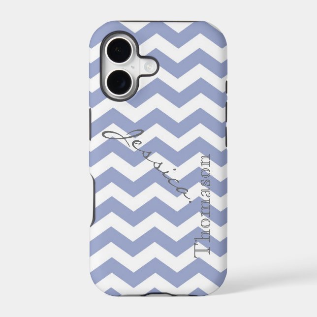 Trendy, classic light blue chevron zigzag pattern, iphone case (Back)