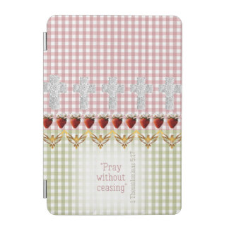 Trendy Classic Pink Green Check Cross Dove Bible iPad Mini Cover