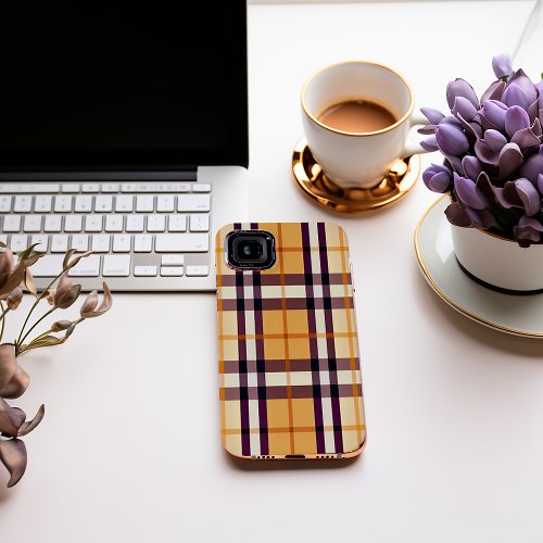 Trendy Classic Plaid Purple and Beige  iPhone 15 Plus Case