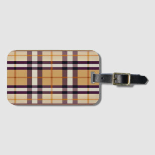 Trendy Classic Plaid Purple and Beige Luggage Tag