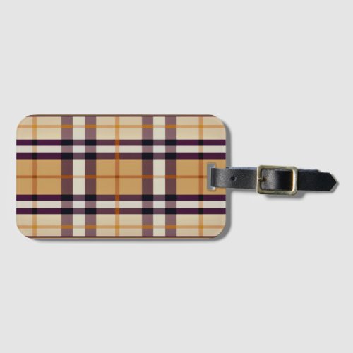 Trendy Classic Plaid Purple and Beige  Luggage Tag