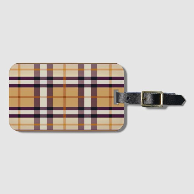 Trendy Classic Plaid Purple and Beige  Luggage Tag (Front Horizontal)