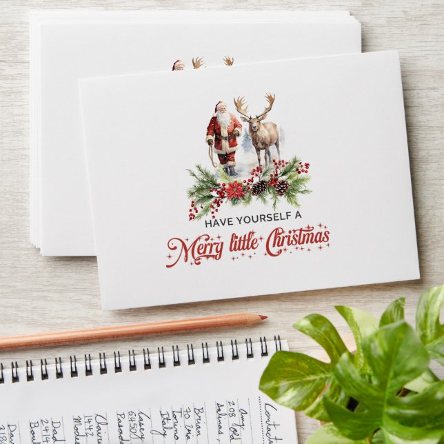 Trendy classic Santa with reindeer wreath Envelope (Stacked)