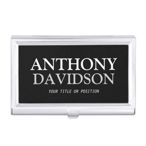 Trendy Classical Black Bold Text Business Card Case
