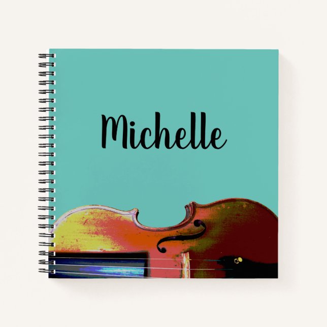 Trendy Classical Music Violin Orchestra Teal Notebook (Front)
